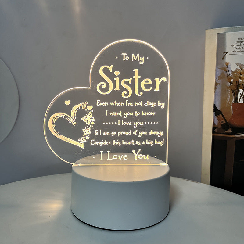 Creative 3D Night Heart Shaped Blessing Language USB Small Table Lamp