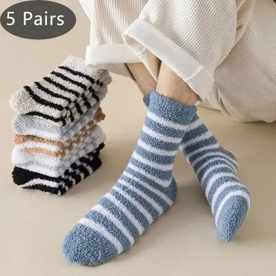 Coral Fleece Autumn And Winter Stripes In Tube Socks