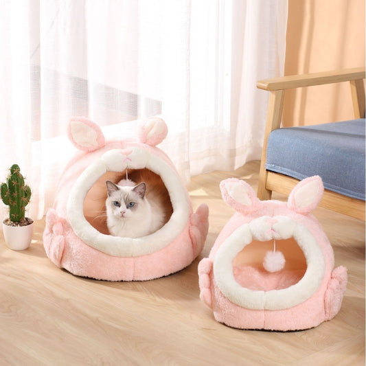 Bejirog Pink Screaming Rabbit Cat Nest Autumn And Winter Semi-closed Cat House