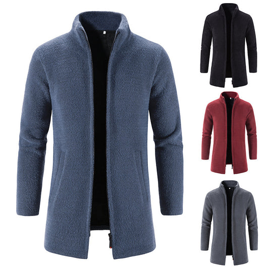 Men's Fleece Lined Padded Warm Keeping Stand Collar Woolen Overcoat