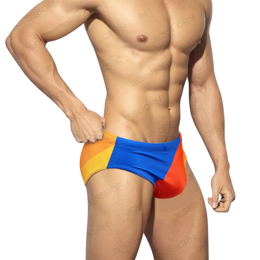 New Men's Rainbow Stripes Swim Briefs Sexy Fashion