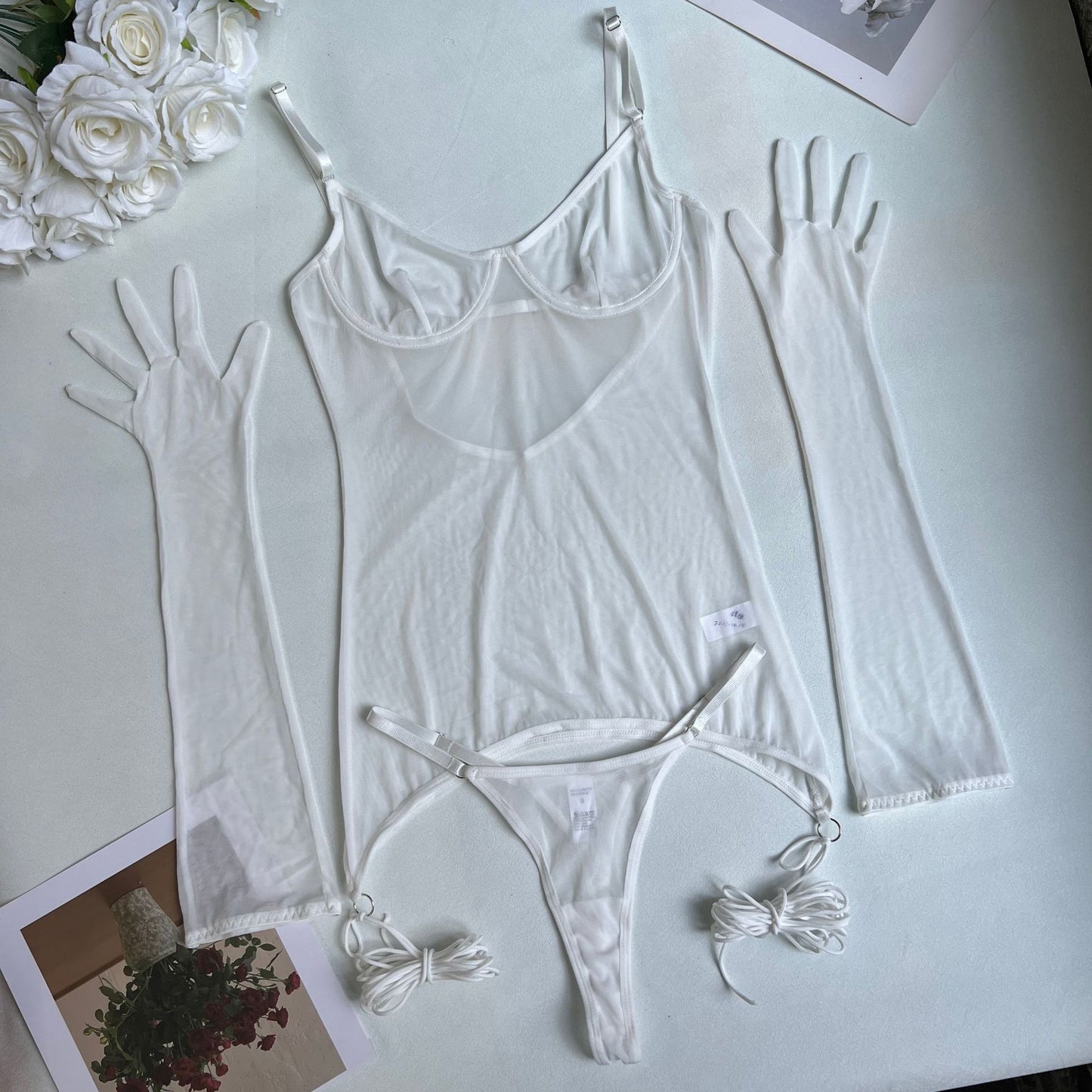 Sexy Seduction Mesh Tied Dress Outer Bra Set