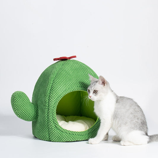 Cactus Cat Bed Warm Enclosed Kitten And Dog Nest Deep Sleep Comfort Mat Pets Tent Cozy Cave Indoor Pet Supplie