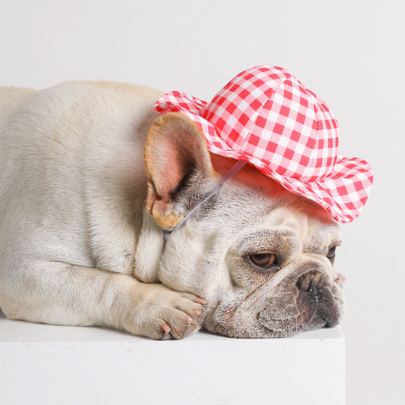 Pet Cute Fashion Plaid Sun Hat