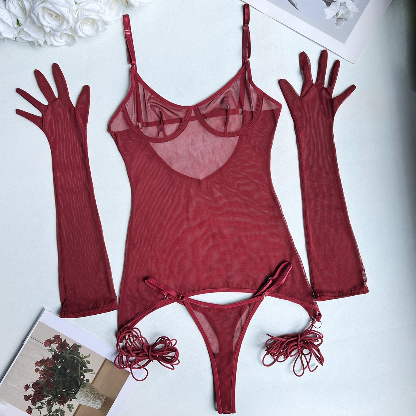 Sexy Seduction Mesh Tied Dress Outer Bra Set