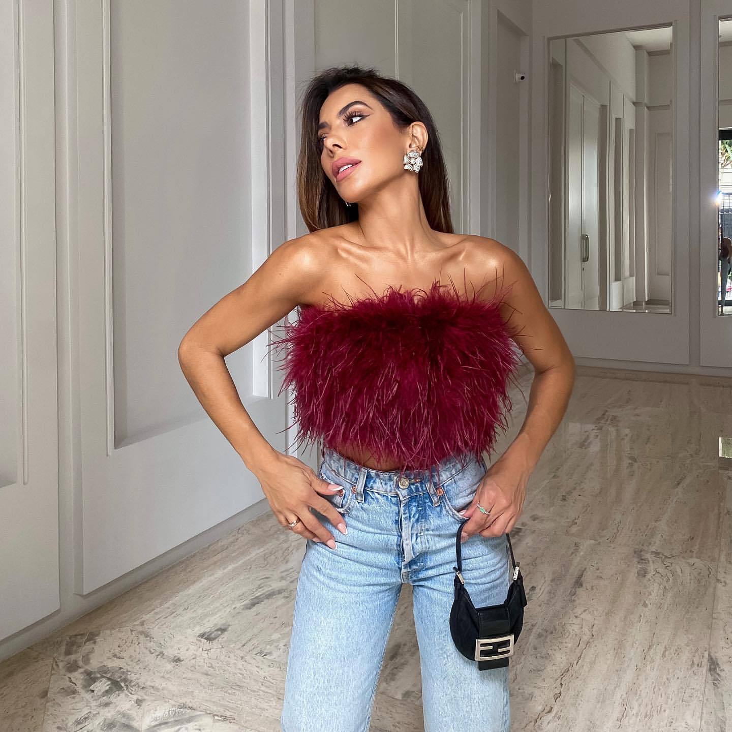 Versatile Fashion Fluffy Multi-color Fur Bra