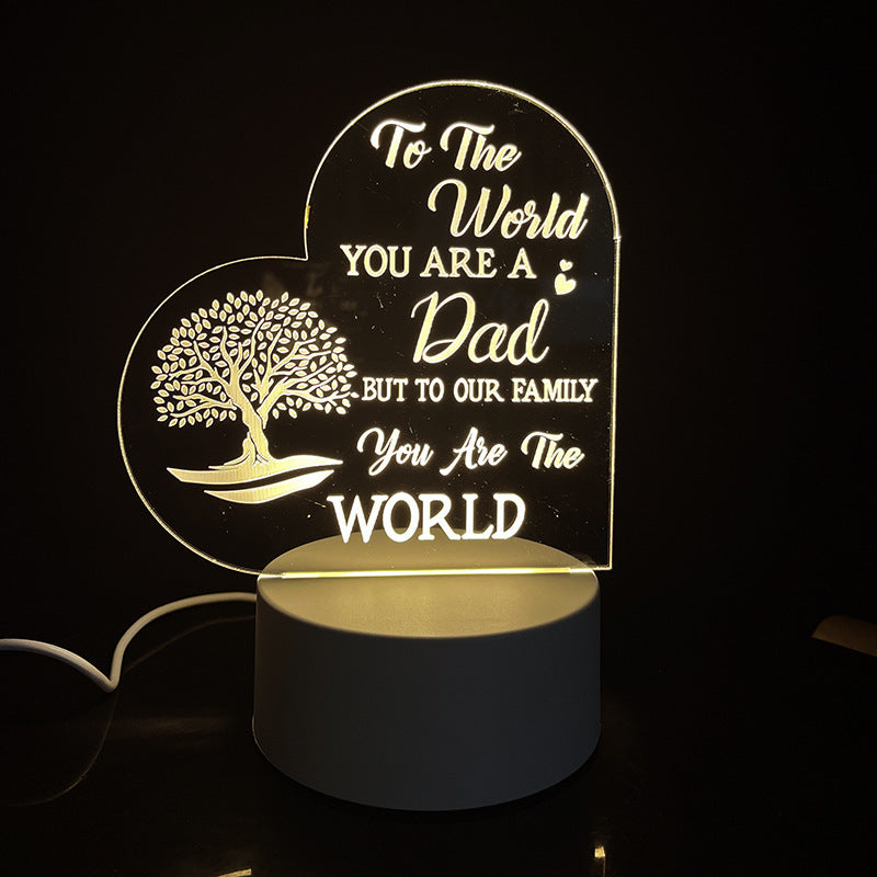 Creative 3D Night Heart Shaped Blessing Language USB Small Table Lamp