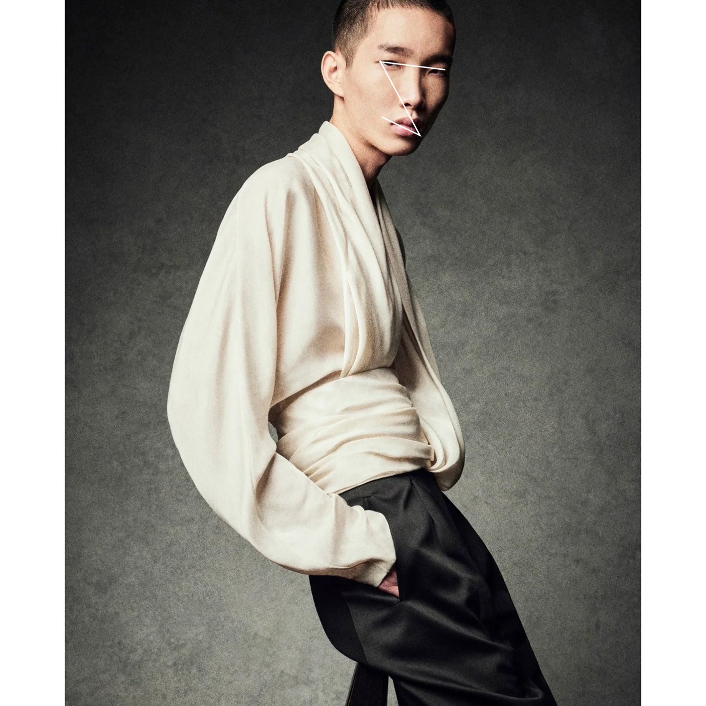French Drape Low-cut Cinched Pleated Long Sleeve Shirt