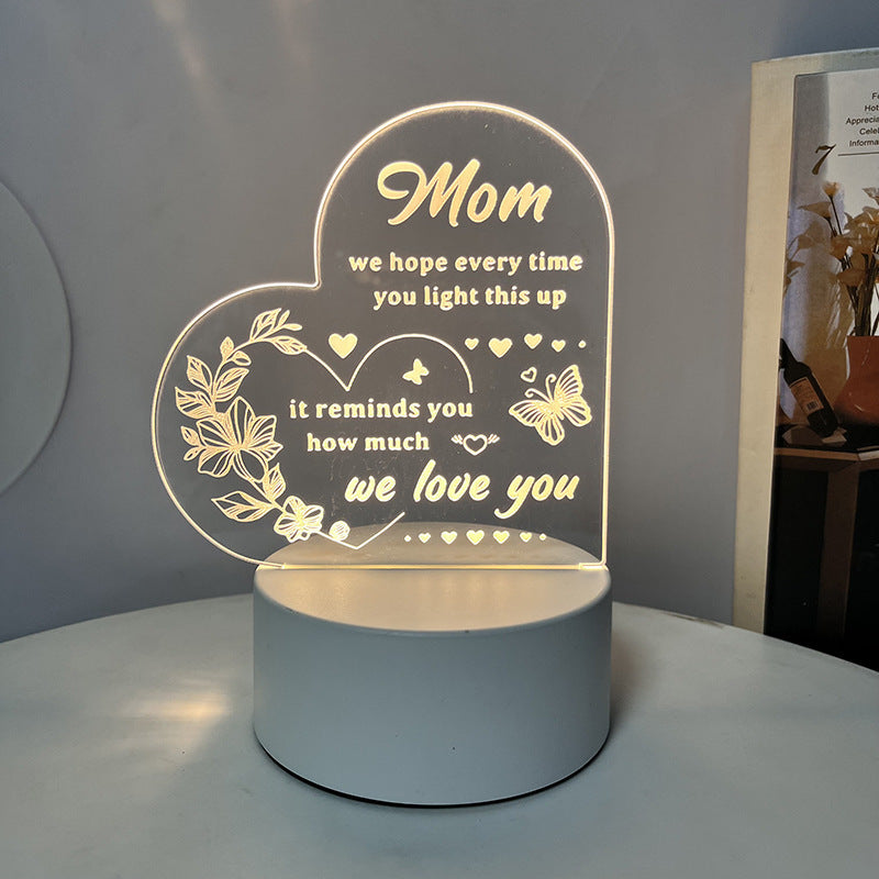 Creative 3D Night Heart Shaped Blessing Language USB Small Table Lamp
