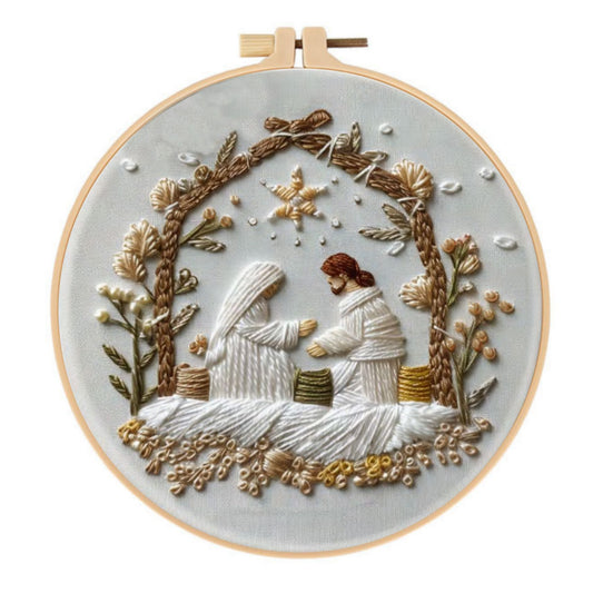 Christmas White Nativity Embroidery Material Kit