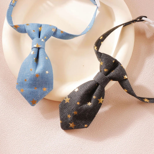 Designer Dog Collar For Small Medium Dogs Long Tie Golden Star Fancy Neck Wear Adjustable Animal Decoration Pet Cat Accessories