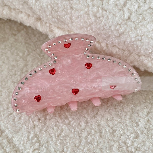 Exquisite Rhinestone Love Pink Grip Japanese And Korean Ins Sweet Girly Exquisite Back Head Shark Clip New Female