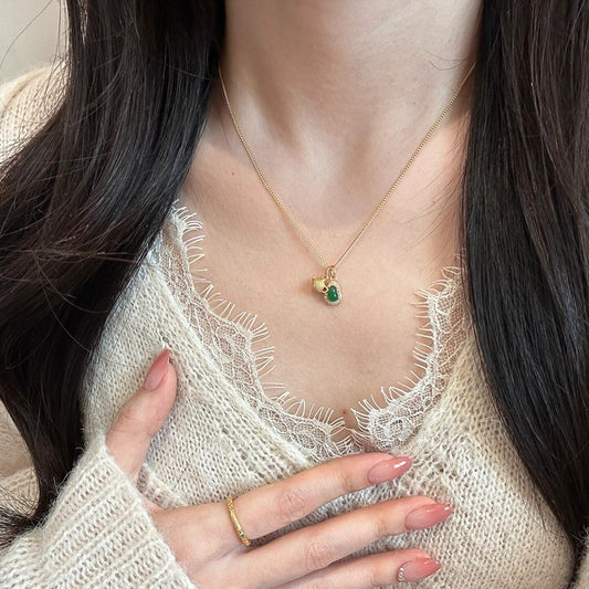 S925 Sterling Silver Yang Green Gourd Pendant Necklace