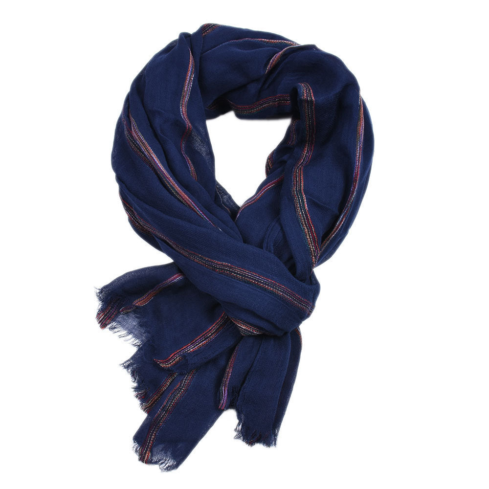 European And American Men's Ethnic Style Cotton And Linen Stripes Yarn-dyed Winter Foreign Trade Scarf Shawl Men