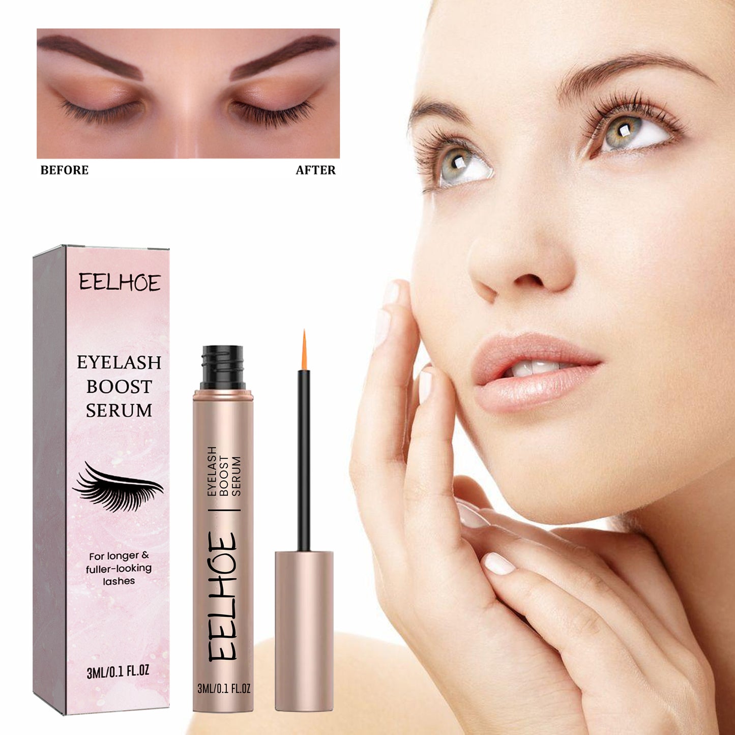 EELHOE Eyelash Boost Serum, Natural Long Black Thick Curling Eyelashes Waterproof And Non-Smudges Durable Mascara