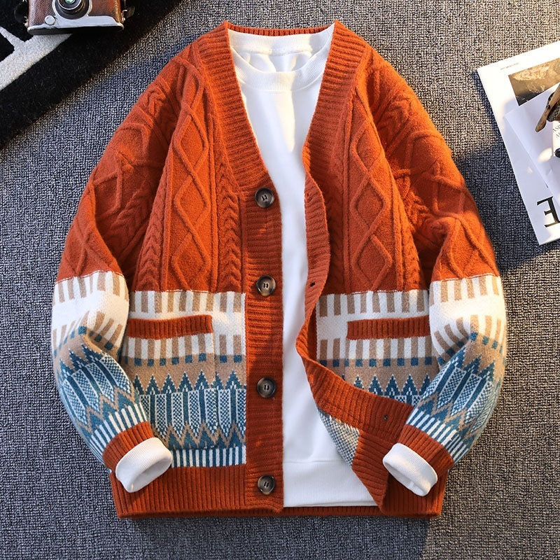 Knitwear All-match Loose Contrast Color Warm Coat