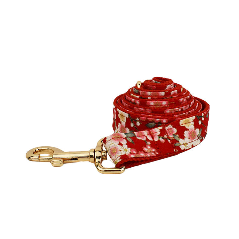 Japanese Floral Dog Collar Alloy Buckle Hand Holding Rope Pet Collar