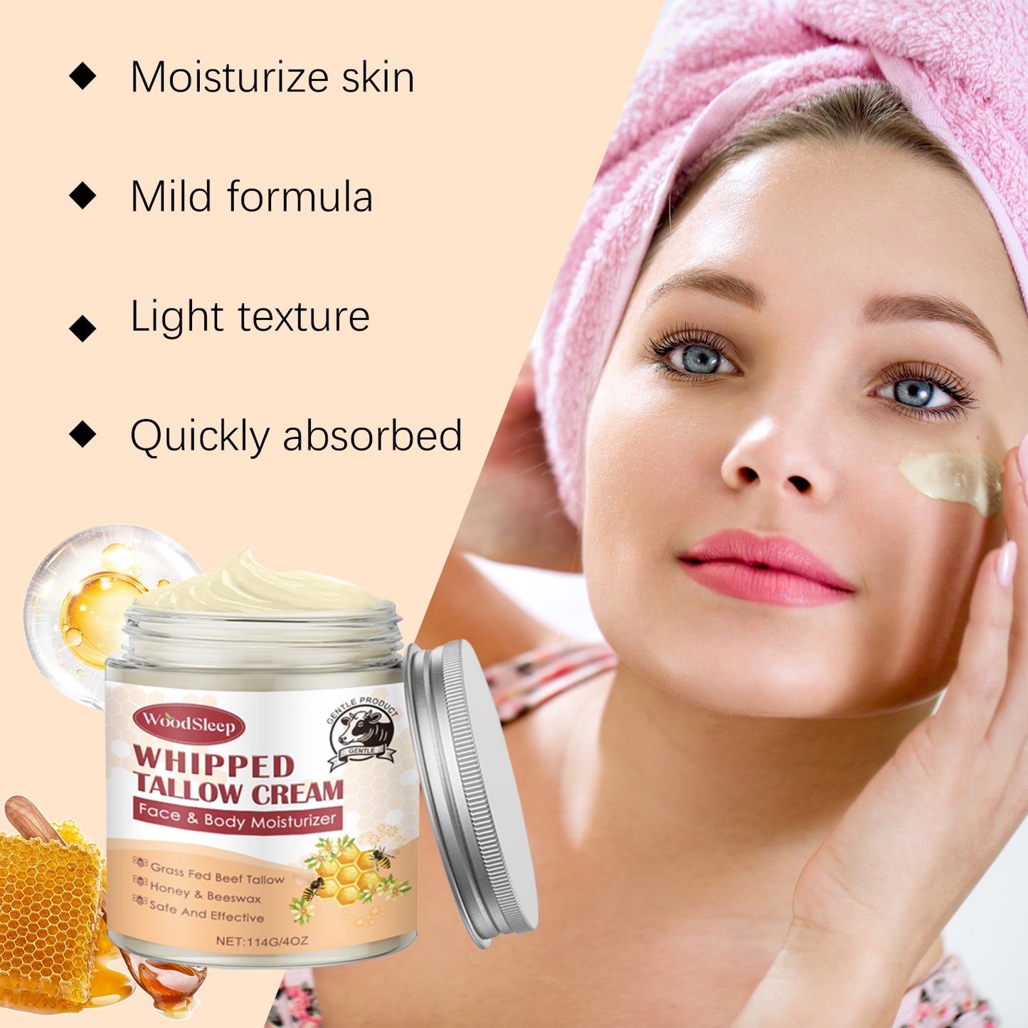 Tallow Skin Honey Cream Gently Moisturizes And Hydrates Skin, Firming And Refreshing Skin