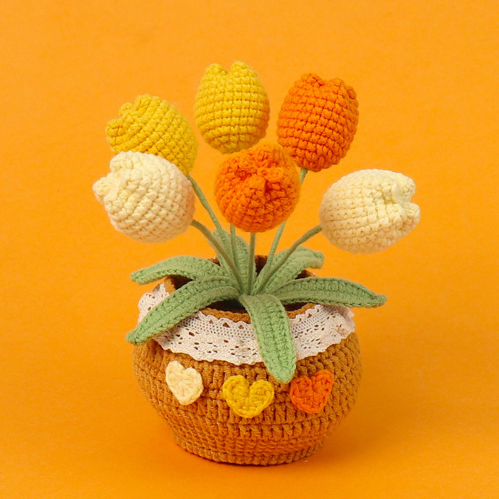 Finished Handmade Wool Woven Home Decoration Tulip Potted Plant