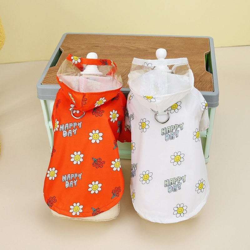 Dog Raincoat Pet Clothing Two Feet With Pull Ring Traction Transparent Spring, Summer, Autumn And Winter Four Seasons