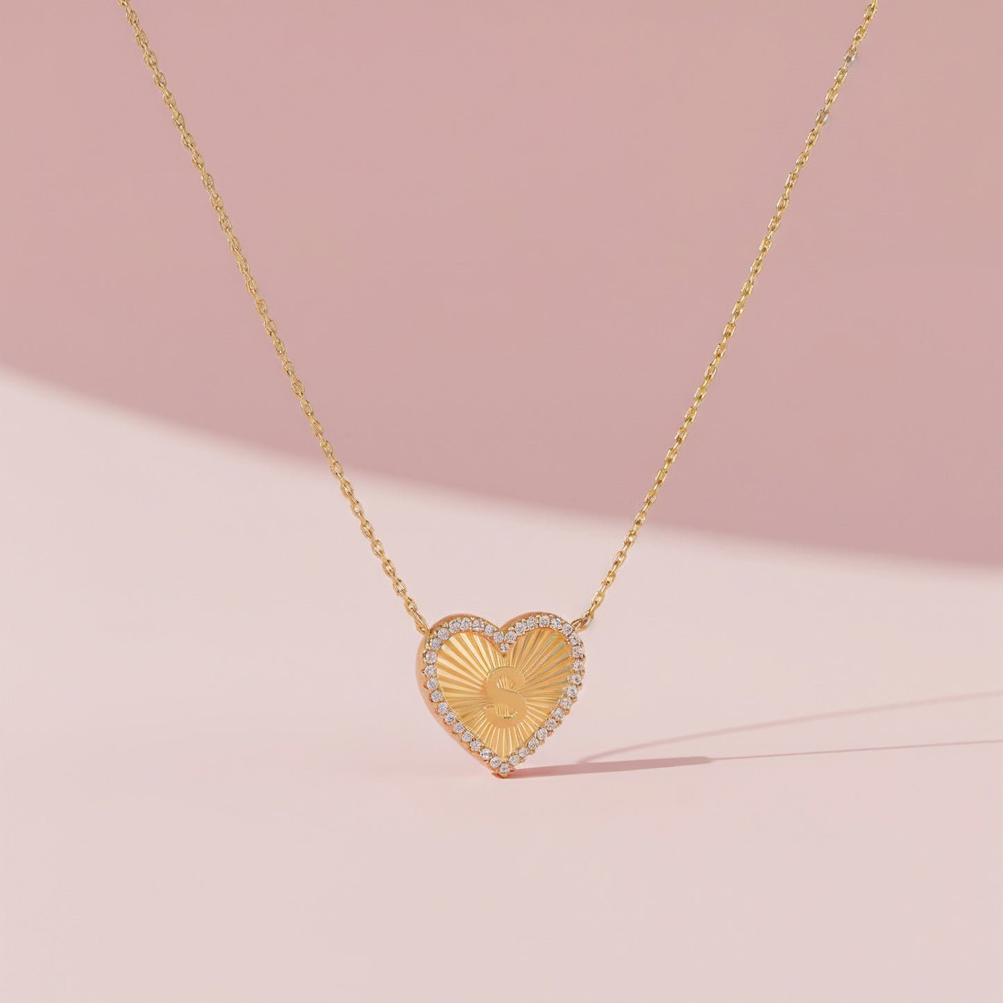 18k Gold Plate Heart Initial Necklace（Pleated）AW24N008A