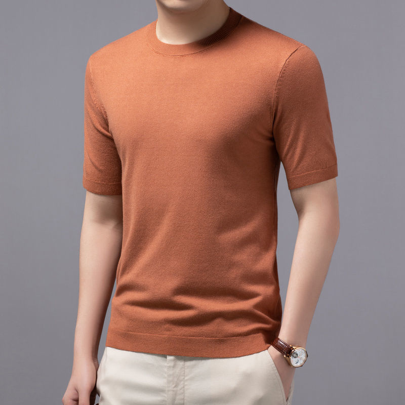 Spring And Summer New Knitted Round Neck Short-sleeved Shirt Bottoming Shirt For Men