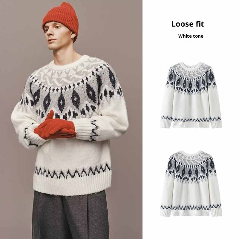 Men's Round Neck Jacquard Christmas Knitted Sweater