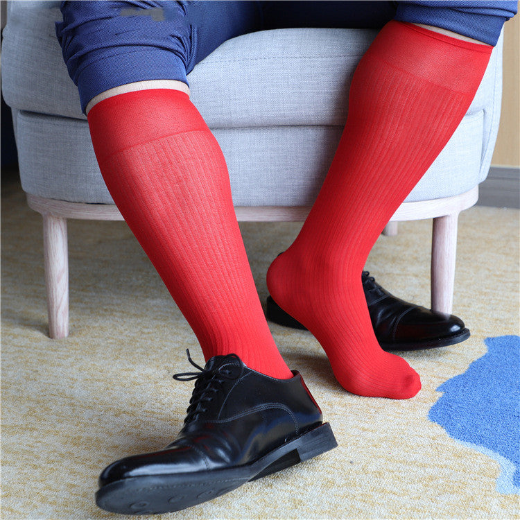 Men's Straight Slimming Stripes Soft Nylon Stretch Socks