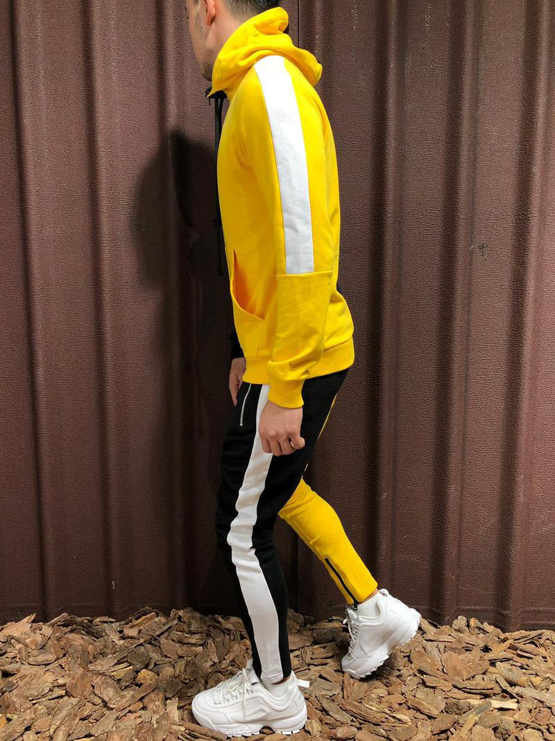 Contrast hooded jacket + pants two-piece suit