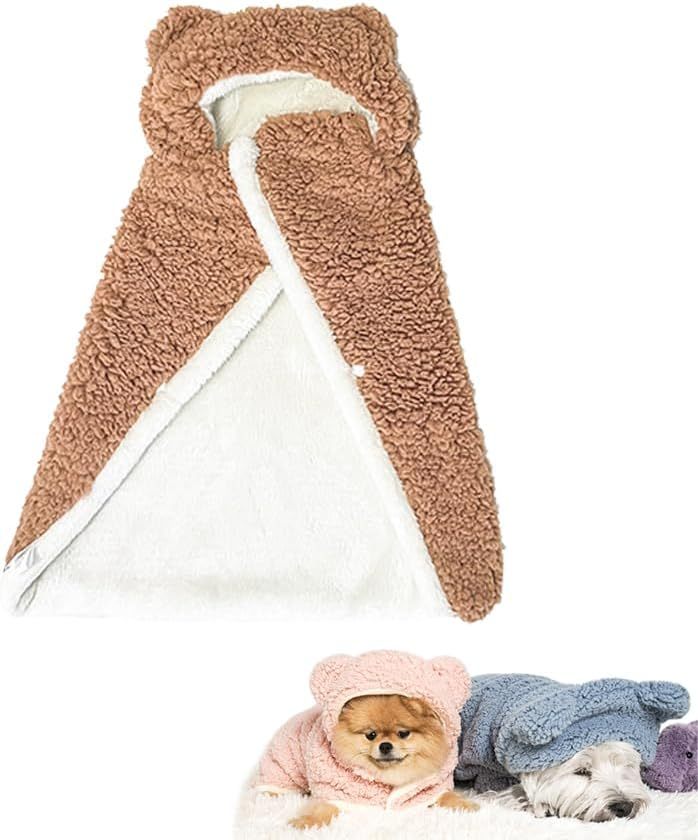 Teddy Bear Pet Cape Blanket With Hood, Polar Fleece Dog Cape Blanket Costume, Winter Snuggie For Dogs Cats