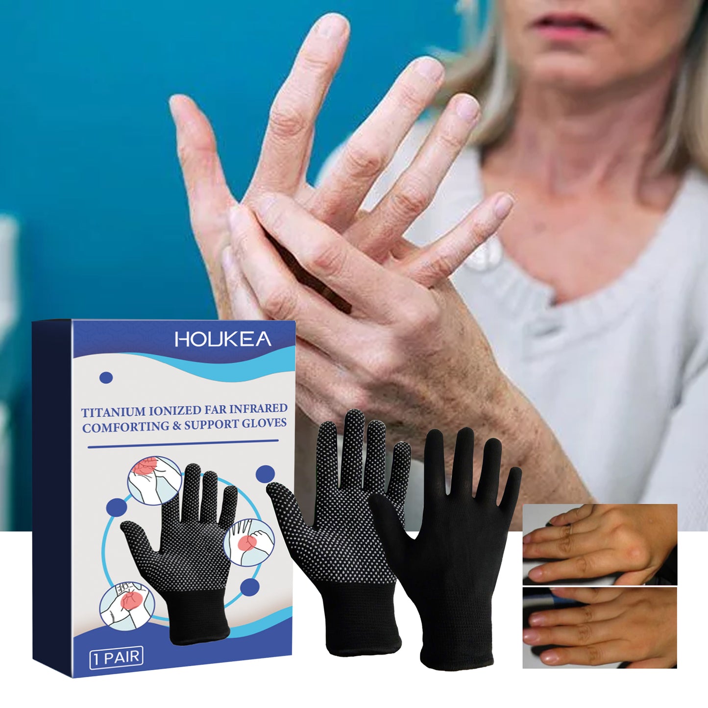 HouKea Titanium Ionized Far Infrared Comforting & Support Gloves, Relief Wrist Thumb Joint Stiffness Soreness Swelling Wrist Gloves