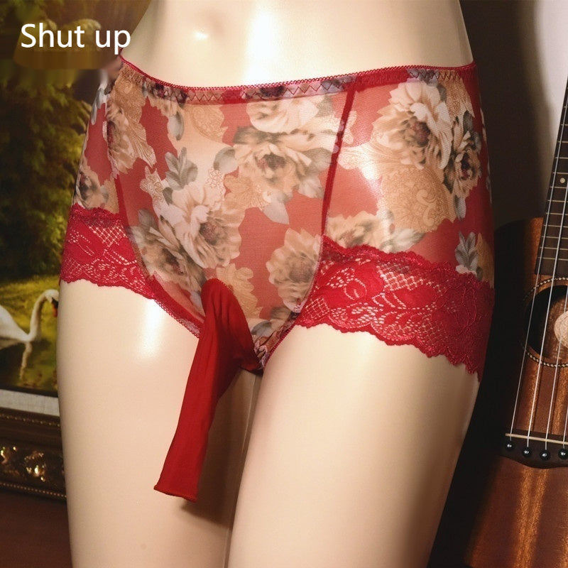 Printed Sexy Mid-waist Ice Silk Ultra-thin Underwear Men