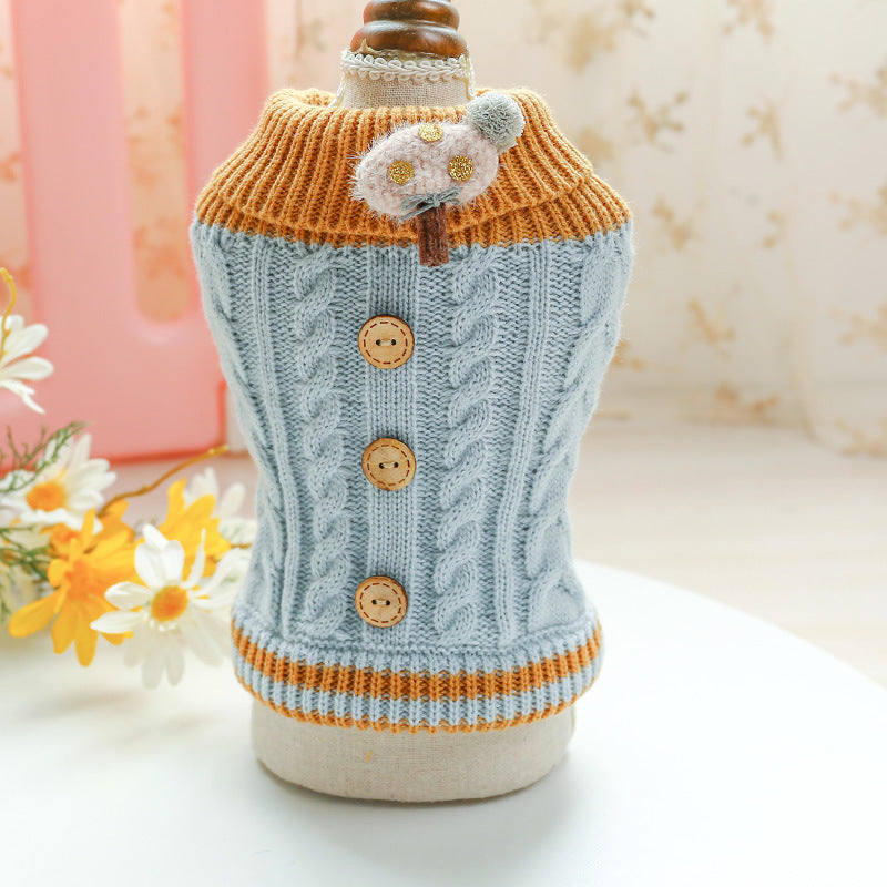 Warm Wooden Buckle Bowknot Dog Clothes Cat Clothes