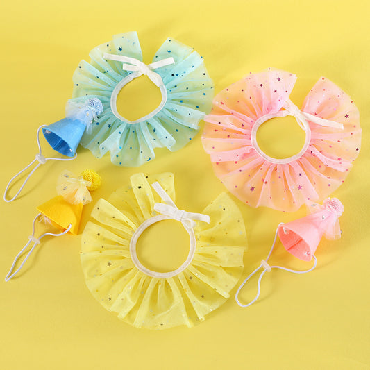 Pet Sequin Lace Bib Rhinestone Gauze Skirt Felt Hat