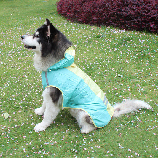 Big Dog Cloak Raincoat With Reflective Strips Husky Pug Pet Raincoat