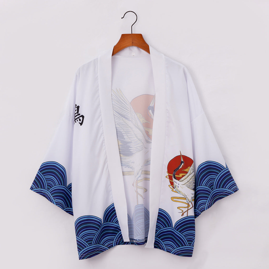 Printed Crane Cardigan