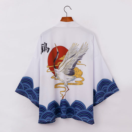 Printed Crane Cardigan
