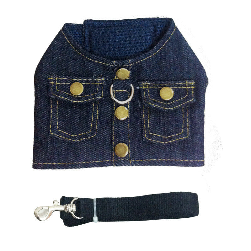 Pet dog's Chest Harness, Denim Jacket, Chest And Back Leash, Go Out And Walk The Dog Supplies