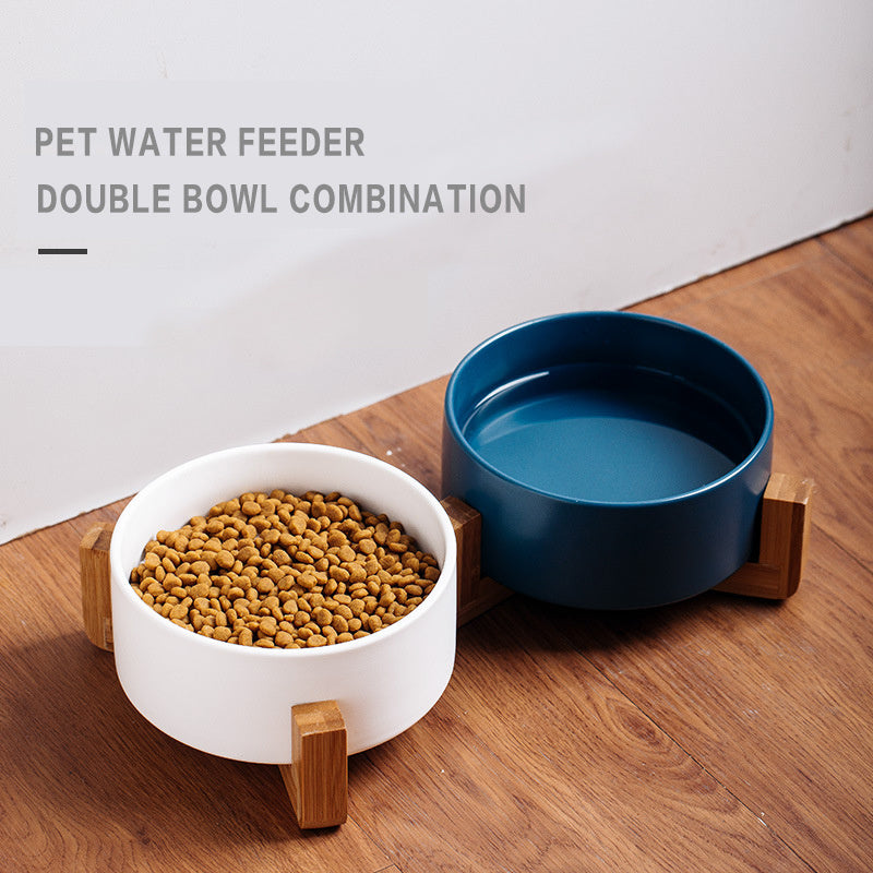 Ceramic Cat Bowl Double Bowl Cat Bowl Ceramic Pet Drinking Bowl Rice Bowl