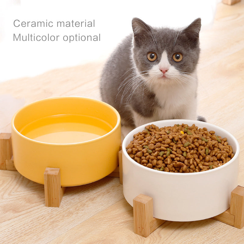 Ceramic Cat Bowl Double Bowl Cat Bowl Ceramic Pet Drinking Bowl Rice Bowl