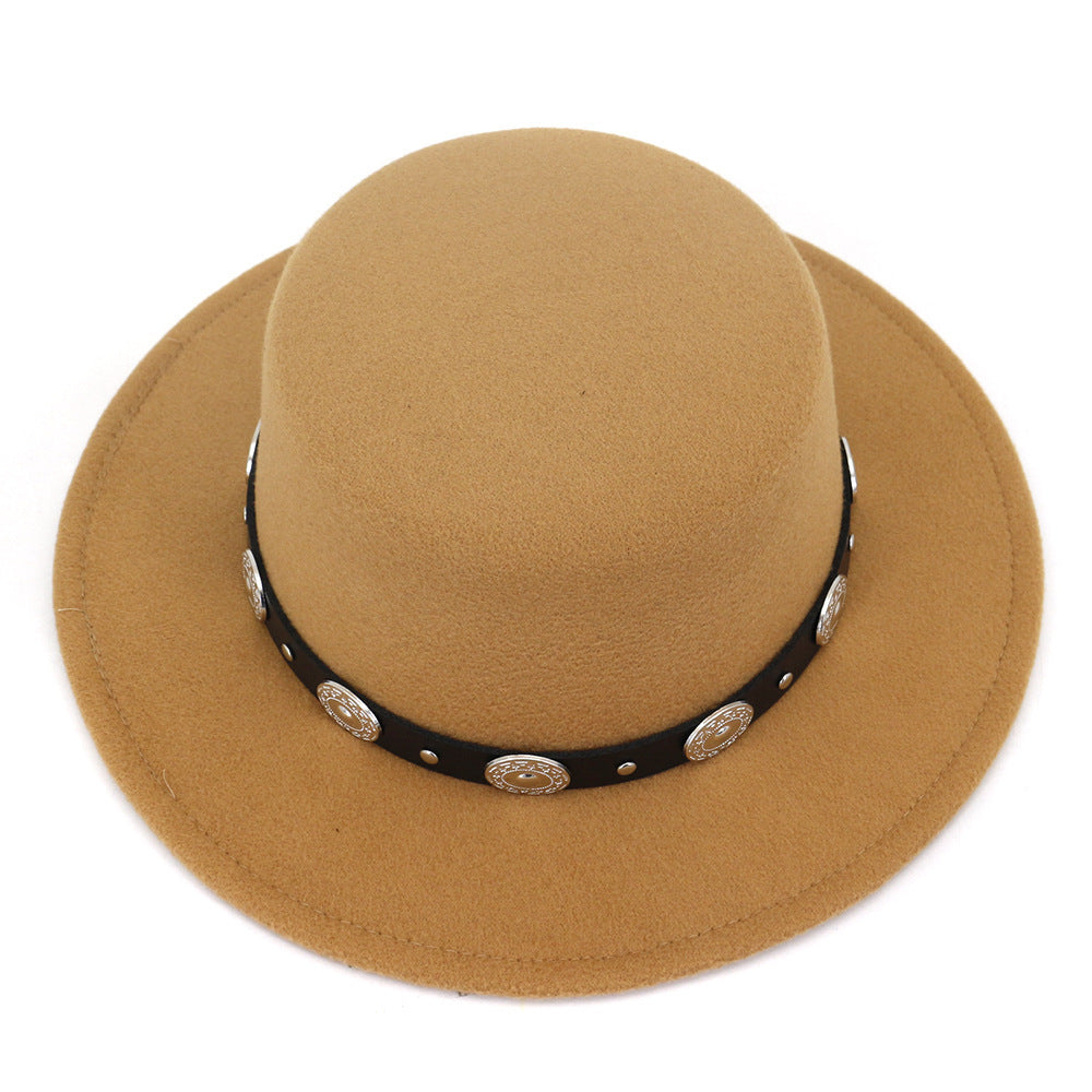 Simple Casual Warm Woolen All-Match British Fashion Metal Buckle Jazz Hat