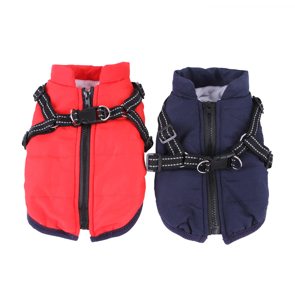 Pet Waistcoat Chest Strap Plus Velvet Thickening Autumn And Winter Traction Feet Warm Clothing