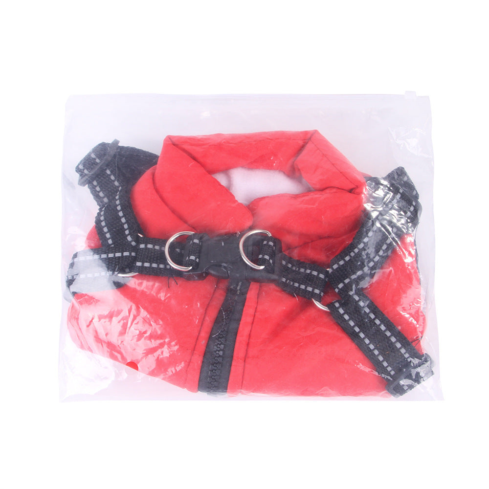 Pet Waistcoat Chest Strap Plus Velvet Thickening Autumn And Winter Traction Feet Warm Clothing