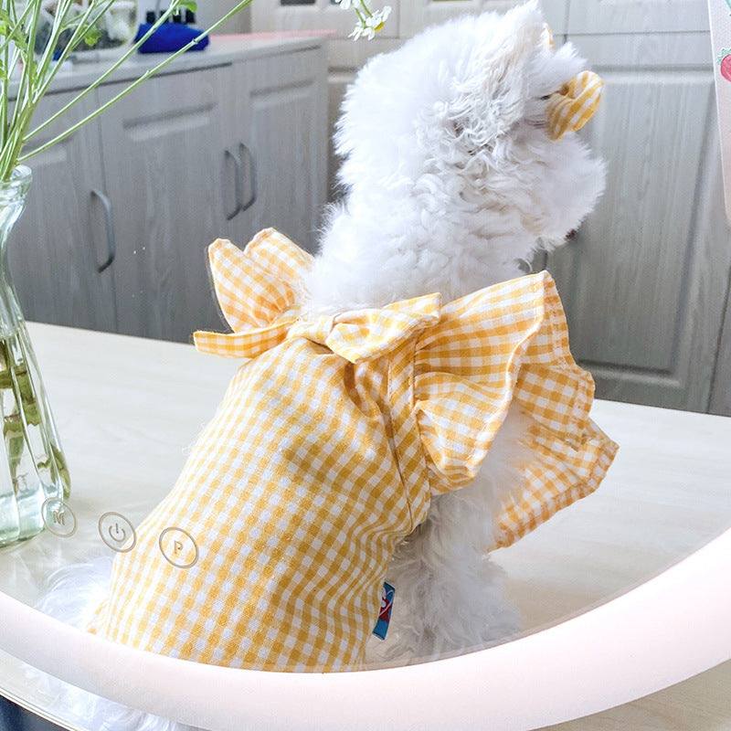 Pet Clothes Red Check Bowknot Pet Clothes Baby Shirt
