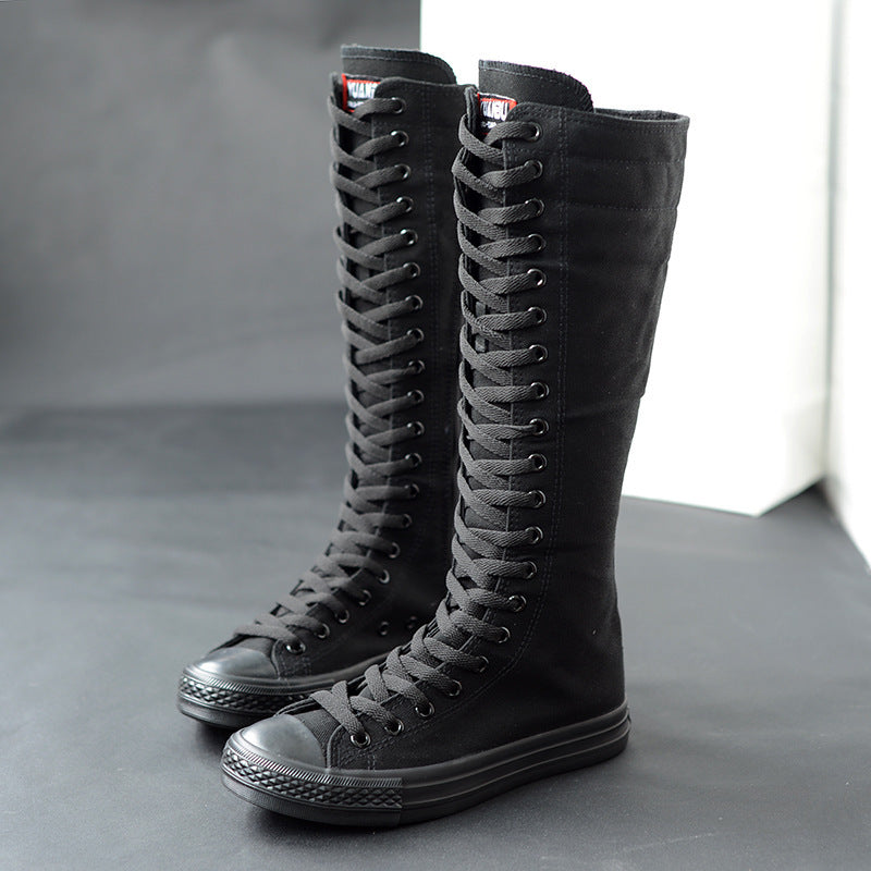 High-top Women's Casual Canvas Shoes Zipper Long Boots