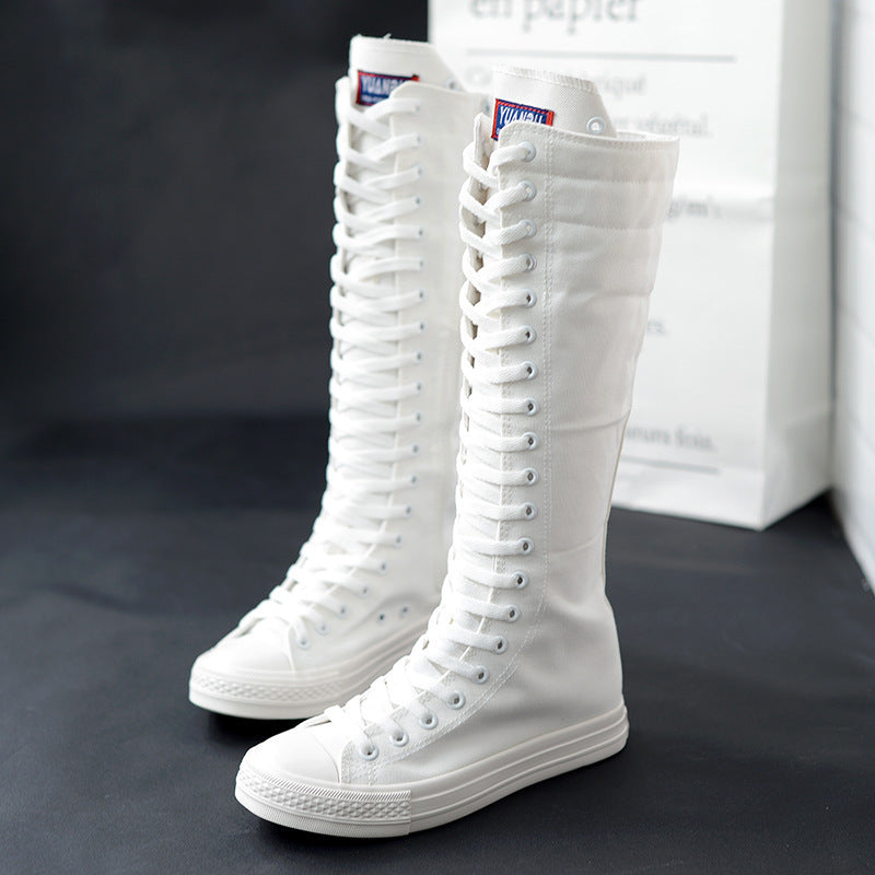 High-top Women's Casual Canvas Shoes Zipper Long Boots
