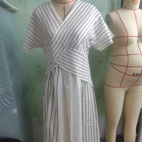 Women's Loose Fit Striped Printing Dress - Casual Cotton Blend Summer Midi Dress For Daily Wear Holiday Outfit