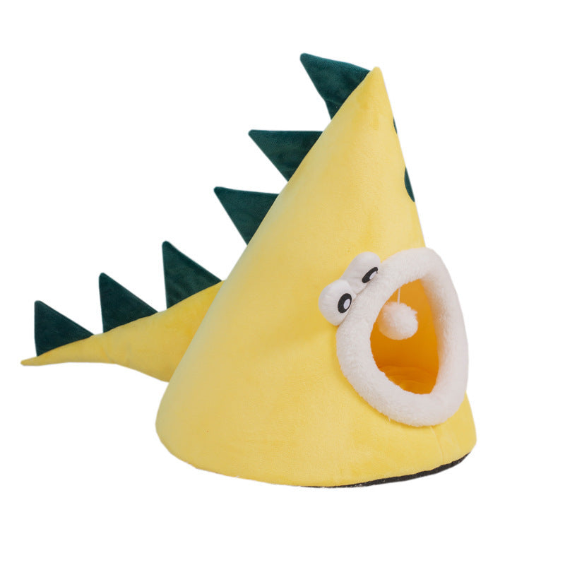 Four Seasons Universal Yellow Dinosaur Shape Cat Nest Fully Closed Warm
