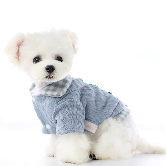 Woolen Plaid Fake Two Pieces Of Pet Dog Clothes