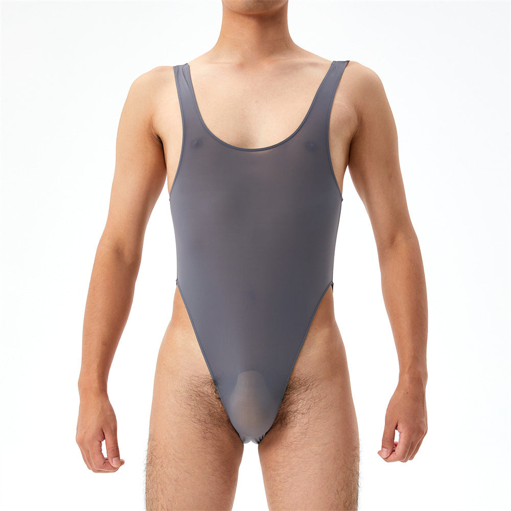 Highly-elastic Plus Size Transparent Jumpsuit Men's U Pouch Performance